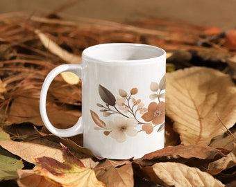 Floral Coffee Mug, Earthy Tones, Flowers, Gardeners Coffee Mug, Coffee Lovers, Ceramic Mug 11oz