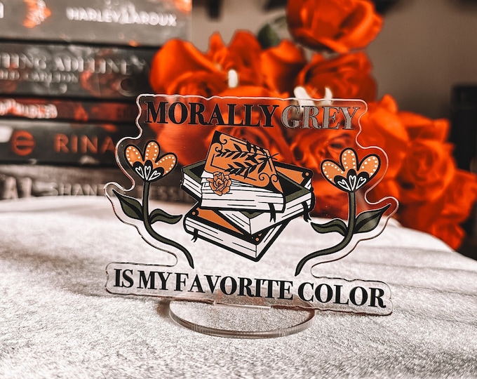 Featured listing image: Morally Grey Bookshelf Stand | Bookshelf Decor | Acrylic Sign For Bookshelves
