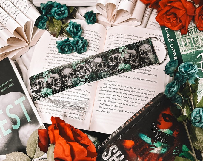 Featured listing image: Control Me Bookmark | Turquoise Skull Faux Leather Hand Cuff Bookmark | Leather Bookmark | Spicy Bookmark | Smut Book Mark | Bookish Bondage