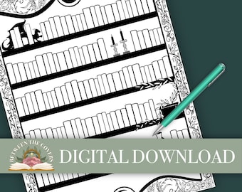 Printable book review and book log - fantasy bookmark notes book journal - book review download - gift for book lovers - digital bookshelf