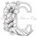 Floral Letter "c" Coloring Page, Style 1 - Downloadable Printable Alphabet Coloring Page for ...
