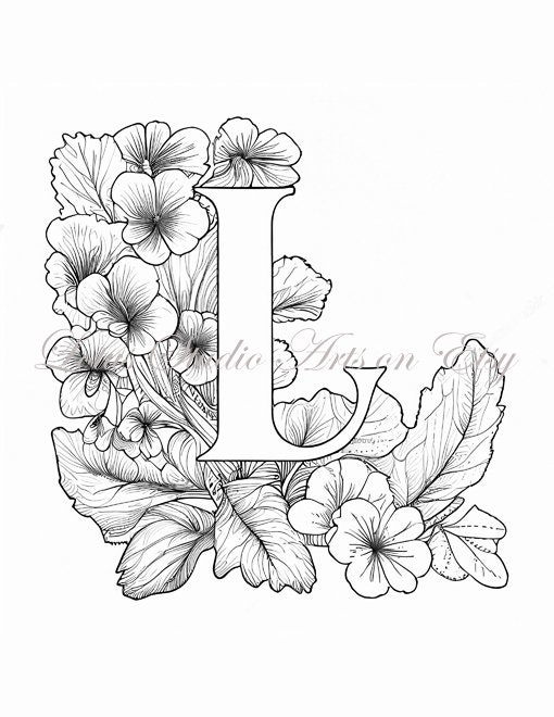 Floral Letter l Coloring Page, Style 1 Downloadable Printable Alphabet