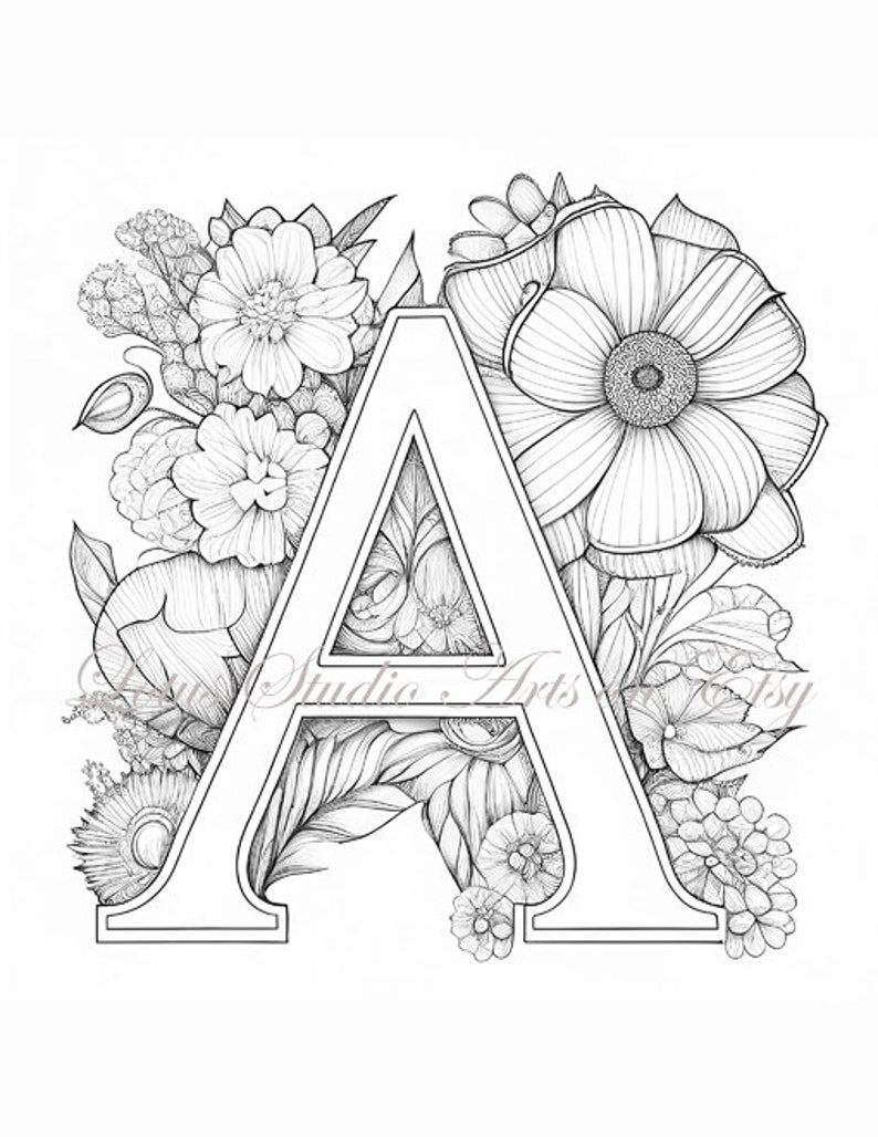 Floral Letter quot a quot Coloring Page - Il 794xN.4607695056 2ej0 