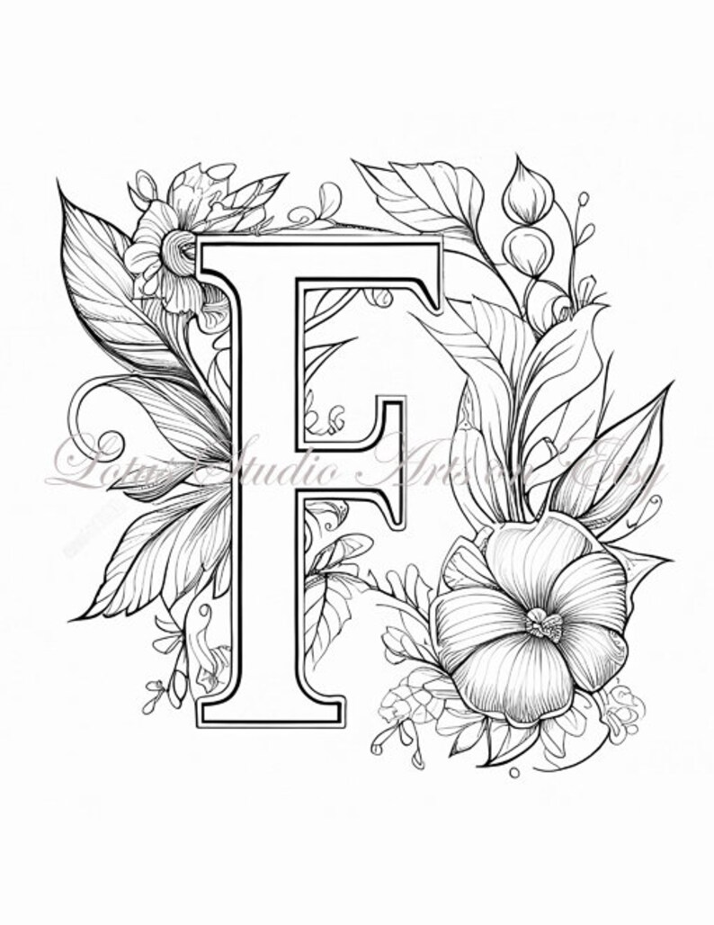 Floral Letter quot f quot Coloring Page - Il 794xN.4652420836 Twcy 