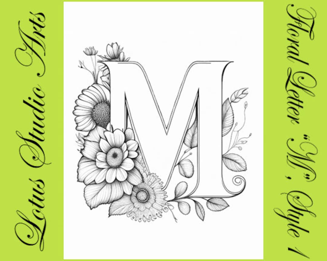 Floral Letter quot m quot Coloring Page - Il 1080xN.4689232898 8um1
