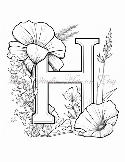 Floral Letter "h" Coloring Page, Style 1 - Downloadable Printable ...