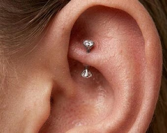 Piercing Rook de 1,2 mm, barra con rosca interna de doble circonita, piercing Daith ajustado