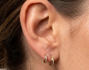 Pave Side Twist-klikkerring in sterlingzilver of verguld, 16G Daith Conch Helix-piercingsieraden, sprankelende dubbele bandring