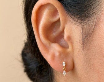 Hangende labret-knop met marquise geslepen zirkonia | 316L chirurgisch stalen kraakbeenoorbel | Gouden en zilveren tragus helix conch piercing | Cadeau voor haar