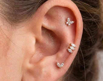 Marquise-stekers met zirkonia's • Driedelige set tragus-helix conch-kraakbeen • Chirurgisch staal 316L • Cadeauset samengesteld oor