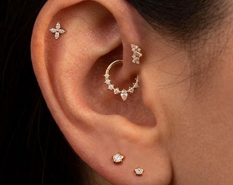 Curated Ear Piercing Gift Set for Her | Daith Clicker, Baguette Tragus & Star Labret Studs | Tragus, Helix, Conch, Flat Back Stud Earrings
