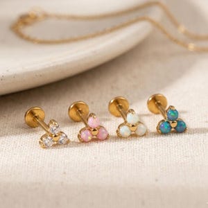 Titan Klarheit Labret Stud - Kristall, Weiß, Rosa, Lila Opal - 6 mm 8 mm 10 mm Längen - Tragus Helix Knorpel mit Innengewinde