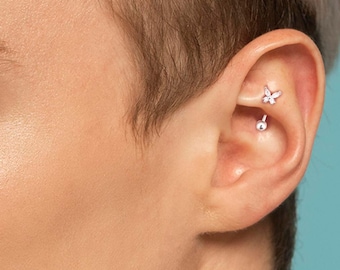 16G Butterfly CZ gebogen barbell - vlinder torenpiercing - torenpiercing-sieraden
