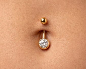 Gold or Silver Belly Bar - 14G Internally Threaded Navel Piercing - Surgical Steel Curved Barbell - 8mm 10mm 12mm 14mm