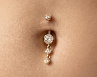 Sierlijke bungel navelring gouden navelpiercing 10 mm zilveren navelpiercing zirkonia Lichaamssieraden Minimalistische piercing VK
