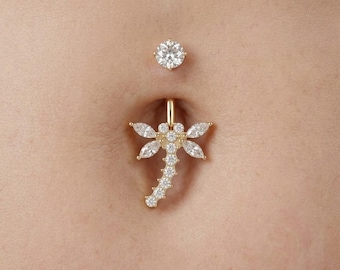Kristallen libelle navelpiercing • Gouden en zilveren libelle navelpiercing • Sprankelende zirkonia navelpiercing