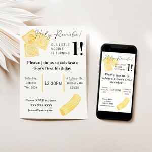 Birthday Party Invitation | Noodle | PASTA PARTY | Editable Template | Instant Download