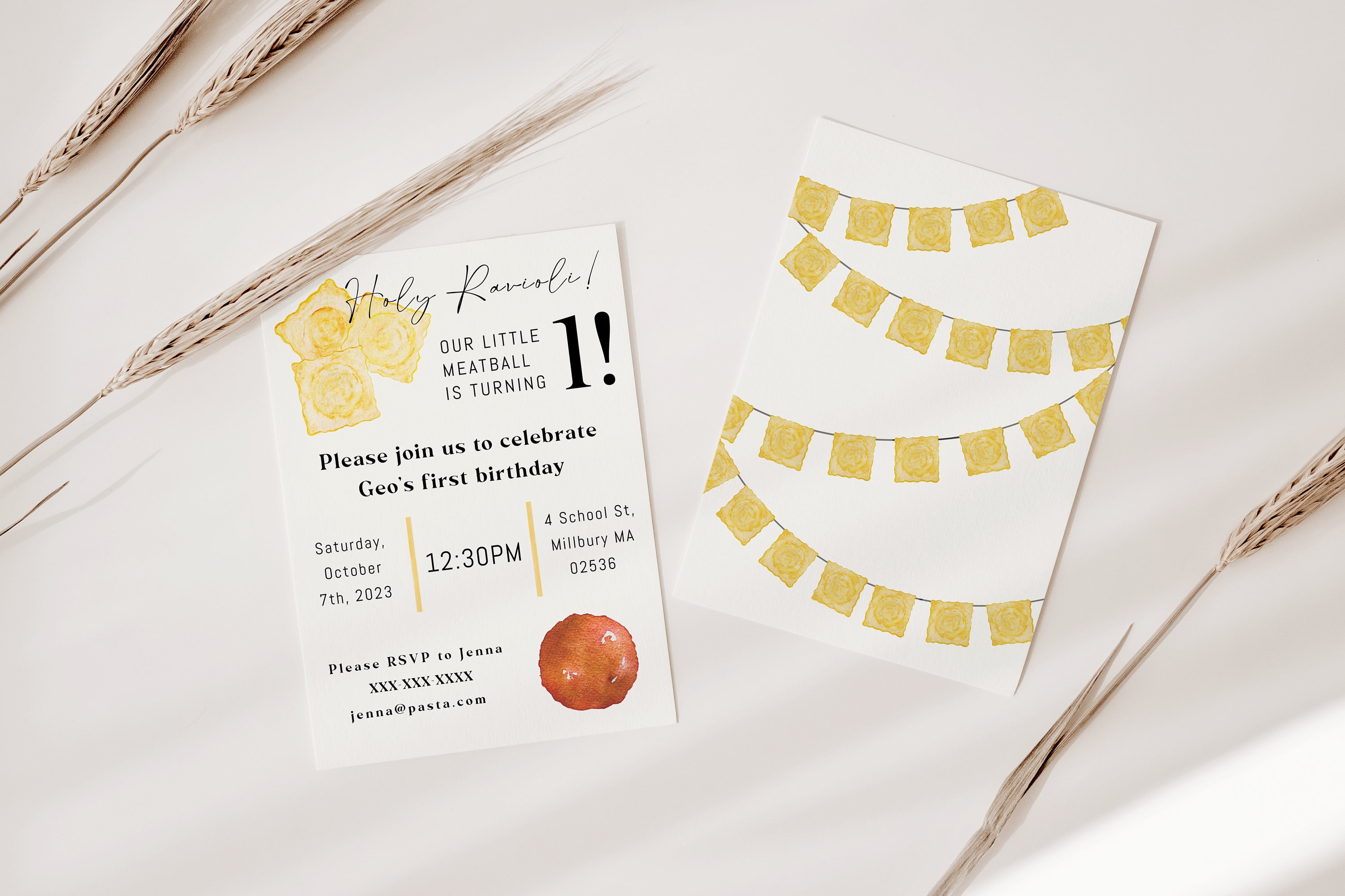 Birthday Party Invitation | First Birthday | PASTA PARTY | Editable Template | Instant Download