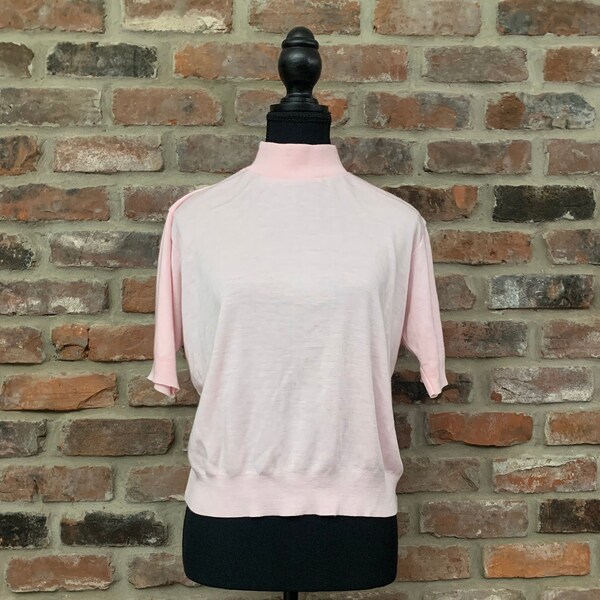 Vintage Pink Short Sleeve Knit Top, Turtleneck, Blouse, T-Shirt, ~Sz Large