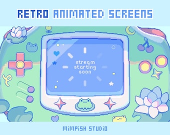 Twitch Screens Animated Frog Retro Pixel Cottagecore / Cozy Aesthetics Streaming Screens para Twitch (inicio, finalización, BRB, sin conexión)