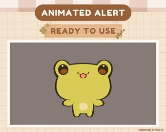 Rana de alerta animada para Streamer de Twitch cómodo / Estética linda de Cottagecore / Listo para usar / Anfitrión seguidor Sub Raid Cheer Donación en blanco