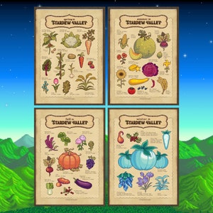 Stardew Valley Printable - All Season Bundle - Digital Print - Cottagecore Art Print - Vegetable Print for Kitchen - Cozy Game Poster