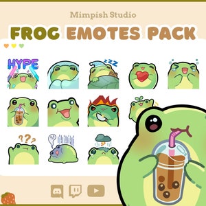Emote Pack Twitch Frog | 12 Cute Frog Emotes | Cozy Comfy Aesthetics Kawaii Cottagecore Stream Emotes