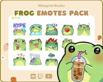 Emote Pack Twitch Frog / 12 Cute Frog Emotes / Cozy Comfy Aesthetics Kawaii Cottagecore Stream Emotes