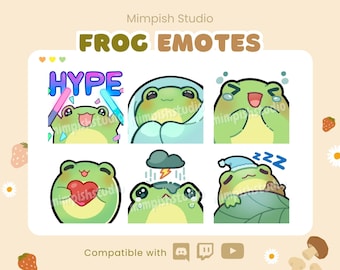 Emote Pack Twitch Frog / 6 Cute Frog Emotes / Cozy Comfy Aesthetics Kawaii Cottagecore Stream Emotes