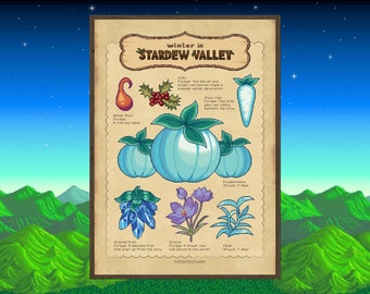 Stardew Valley Printable - Winter - Digital Print - Cottagecore Art Print - Vegetable Print for Kitchen - Cozy Game Poster