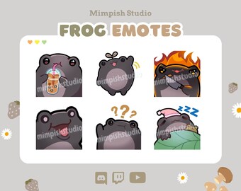 Twitch Emote Pack Frog (NEGRO) / Conjunto de 6 / Cute Cozy Twitch Emotes