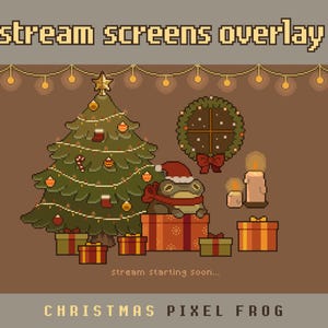 Christmas Stream Screens Animated Package (Starting Screen, Ending Screen, Be Right Back, Offline) Twitch Cottagecore Pixel Art Frog Overlay