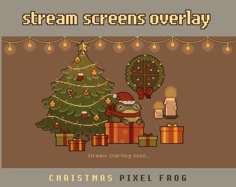 Christmas Stream Screens Animated Package (Starting Screen, Ending Screen, Be Right Back, Offline) Twitch Cottagecore Pixel Art Frog Overlay