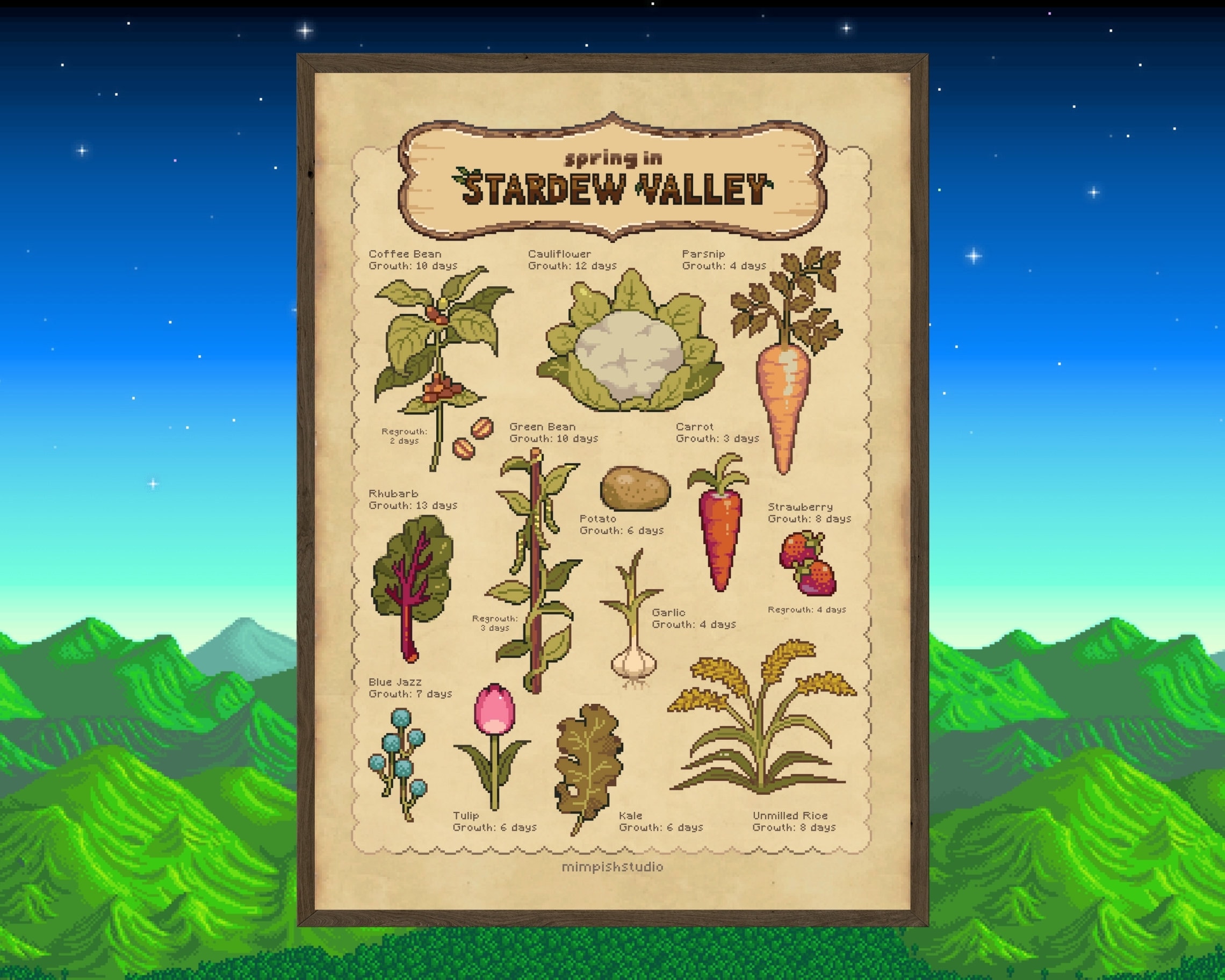 Stardew Valley Printable - Spring - Digital Print - Cottagecore Art Print - Vegetable Print for Kitchen