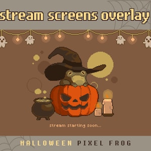 Halloween Stream Screens Animated Package (Starting Screen, Ending Screen, Be Right Back, Offline) Twitch Cottagecore Pixel Art Frog Overlay