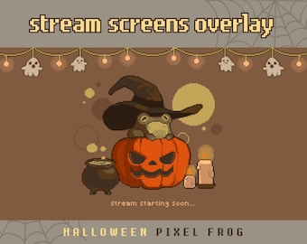 Halloween Stream Screens Animated Package (Starting Screen, Ending Screen, Be Right Back, Offline) Twitch Cottagecore Pixel Art Frog Overlay