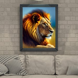 Lion With Yellow | Digital Art Print, Wall Art, AI Generated, AI Art, Digital Download, Home Decor, Printable