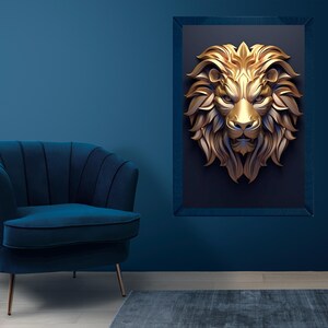 Gold Lion Portrait | Digital Art Print, Wall Art, AI Generated, AI Art, Digital Download, Home Decor, Printable