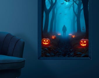 Halloween Pumpkin Digital Art Print: Spooky Forest Wall Decor (Digital Download)