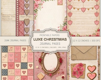 Digital Christmas Paper Pack, Printable Holiday Backgrounds, Festive Scrapbook Pages, Xmas Digital Download, Vintage Christmas Patterns