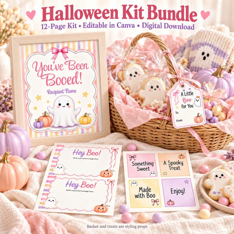 Boo Basket Printable Kit, You've Been Booed Sign, Halloween Gift Tags ...