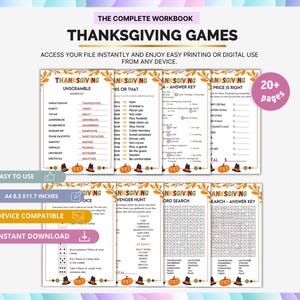Digital Thanksgiving Games Bundle, Editable Fall Party Games, Printable Family Activities, Autumn Trivia Pack, Instant Holiday Download