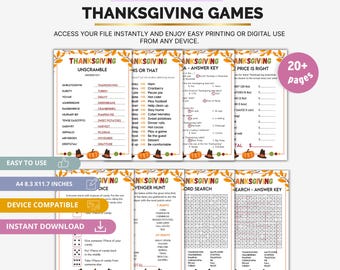 Digital Thanksgiving Games Bundle, Editable Fall Party Games, Printable Family Activities, Autumn Trivia Pack, Instant Holiday Download
