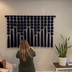 Handmade Navy Blue Macrame Wall Hanging: Modern Boho Decor
