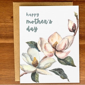 Hübsche Muttertag Magnolienblüte Aquarellkarte, Frühlingsblumen minimalistische Muttertagskarte, handgemachte Grußkarte für Mama