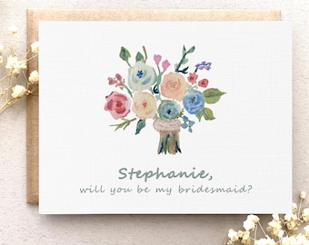 Biglietto di proposta di matrimonio con bouquet floreale personalizzato per damigella d&#39;onore, biglietto fatto a mano con stampa personalizzata per damigella d&#39;onore/festa nuziale, Vuoi essere la mia damigella d&#39;onore?