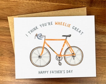 Funny bike pun card for dad, Cute handmade Father&#39;s Day card for biker, Humorous dad joke card, Father&#39;s Day gift card for bicycle lover