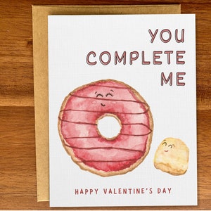 Cartão de dia dos namorados com donut rosa aquarela, Cartão engraçado personalizado para o dia dos namorados para amantes de sobremesas, Cartão personalizado feito à mão, Donut glaceado, Interior em branco
