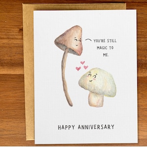 Cute mushroom anniversary card, Funny magic mushroom greeting card, Handmade watercolor A2 card, Personalized custom card for him or her