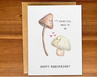 Cute mushroom anniversary card, Funny magic mushroom greeting card, Handmade watercolor A2 card, Personalized custom card for him or her